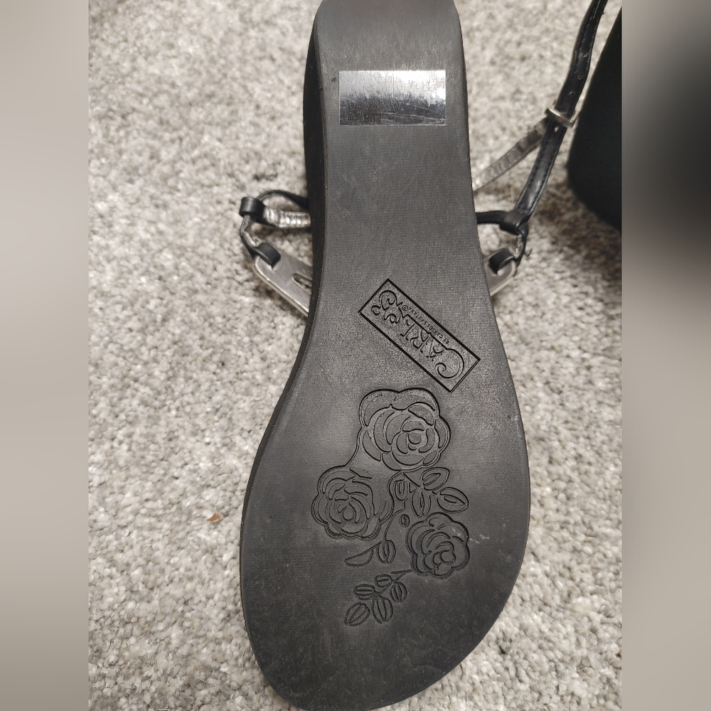 Carlos Santana Wedge Sandals Black & Silver 9